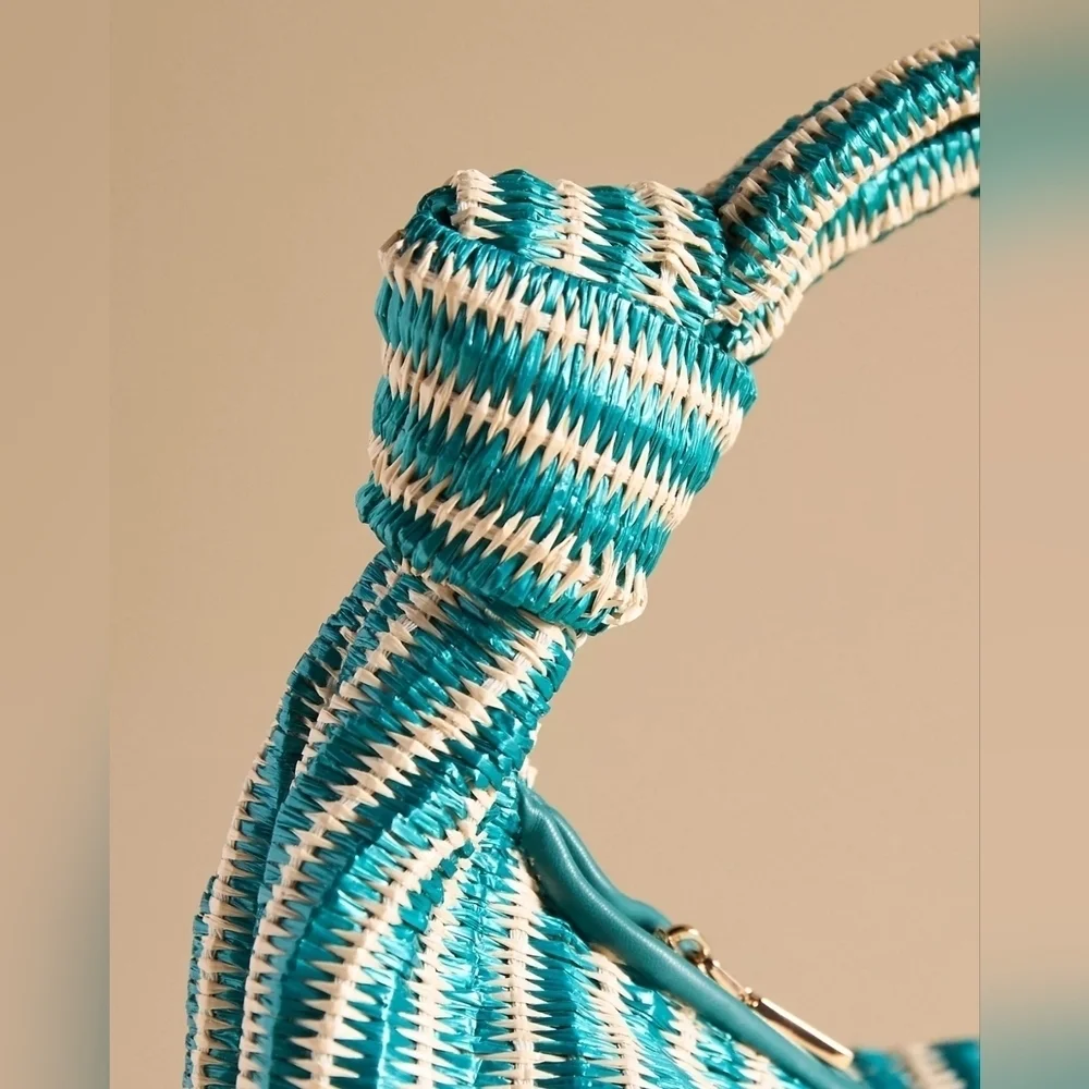 NWT- Melie Bianco Raffia Turquoise Brigitte Satchel- Anthropologie - Picture 3 of 9
